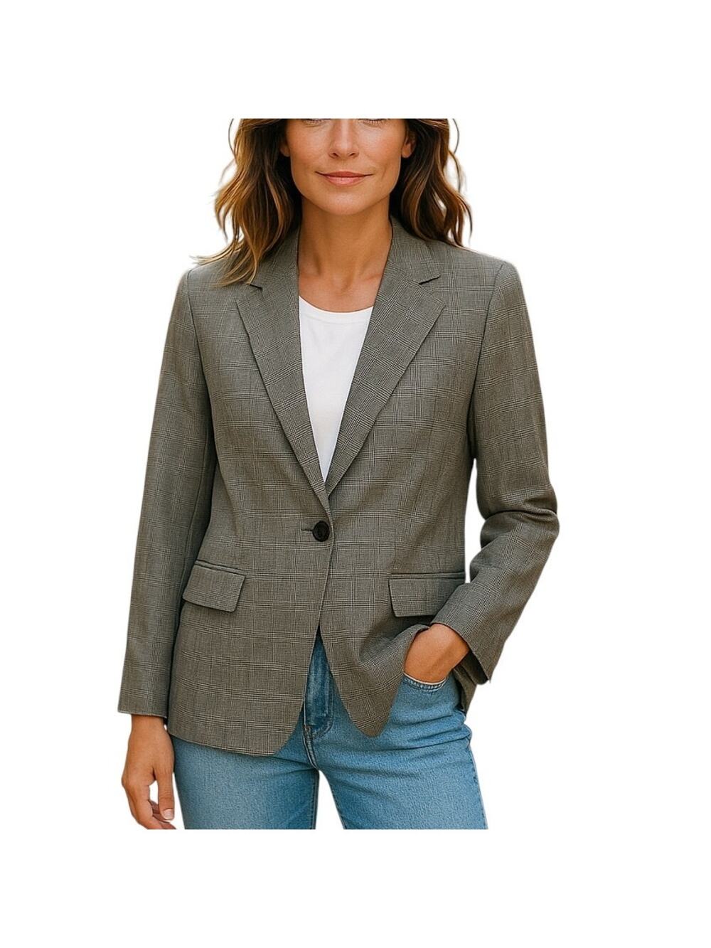 Pendleton Gray Virgin Wool Plaid Button Blazer